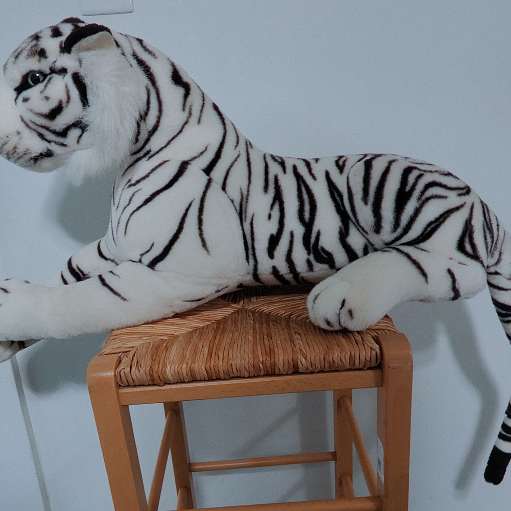 26" White and Black Striped Stuffed Tiger Toy